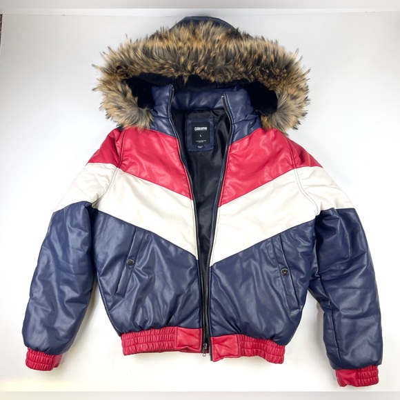 Women’s Dakota  Faux Leather Red White & Blue Bomber Jacket Size Large - Picture 4 of 7